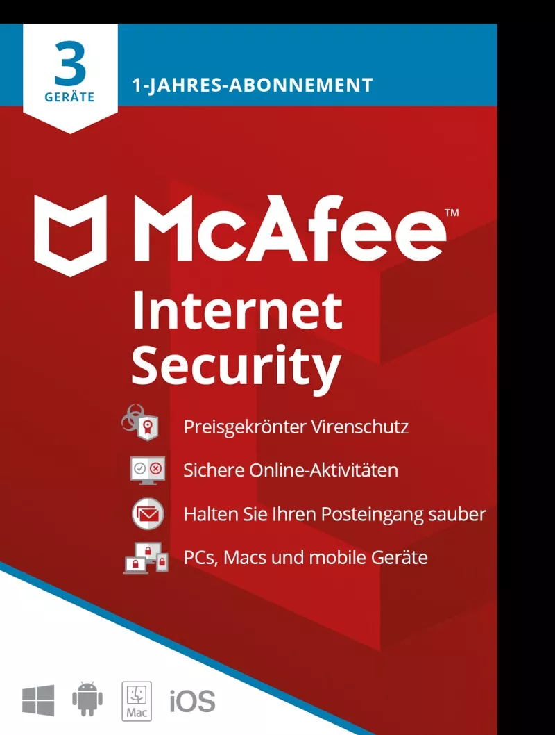 McAfee Internet Security (3 Device - 1 Jahr) MD WIN,MAC/IOS, refurbished Computer