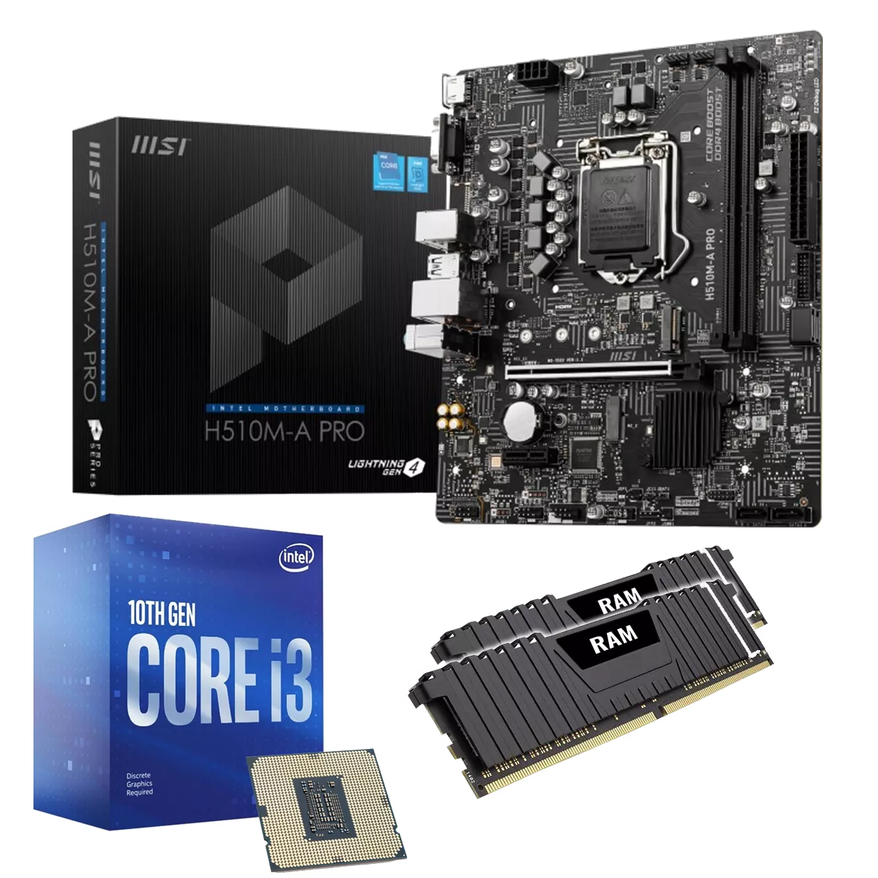 Aufrüst-Kit: MSI H510M-A Pro - Intel Core i3-10100, 4x 3.60GHz - 8 GB DDR4